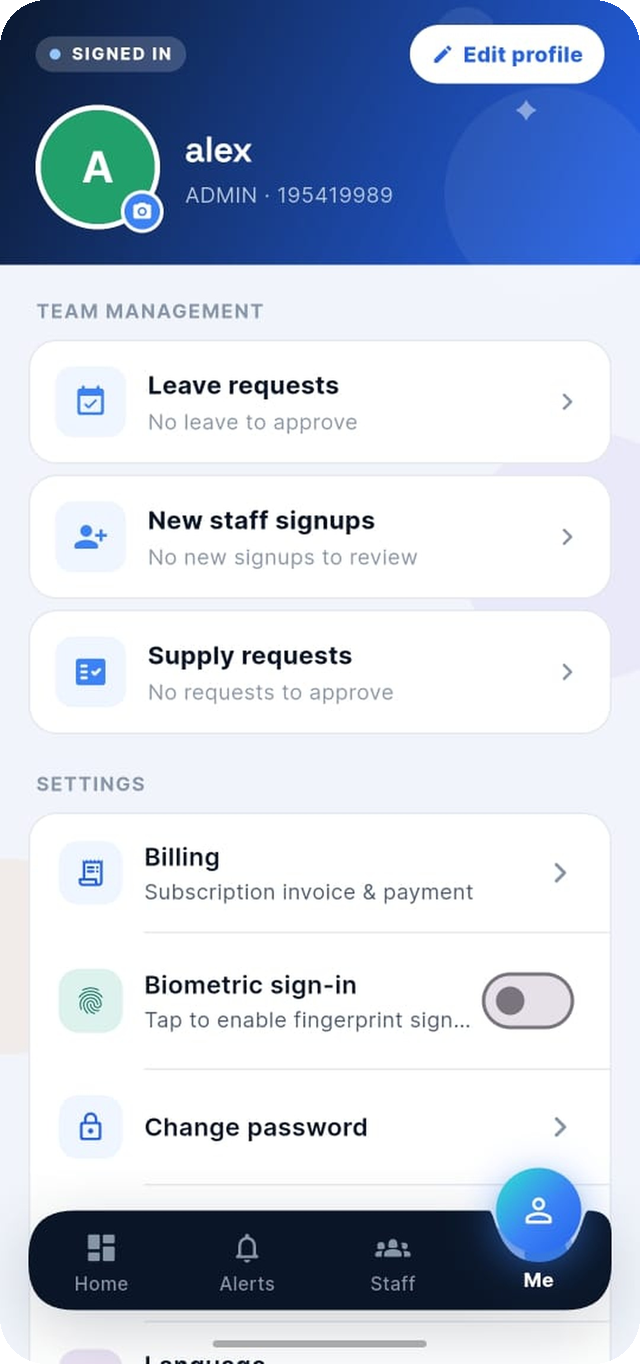 Profile & settings
